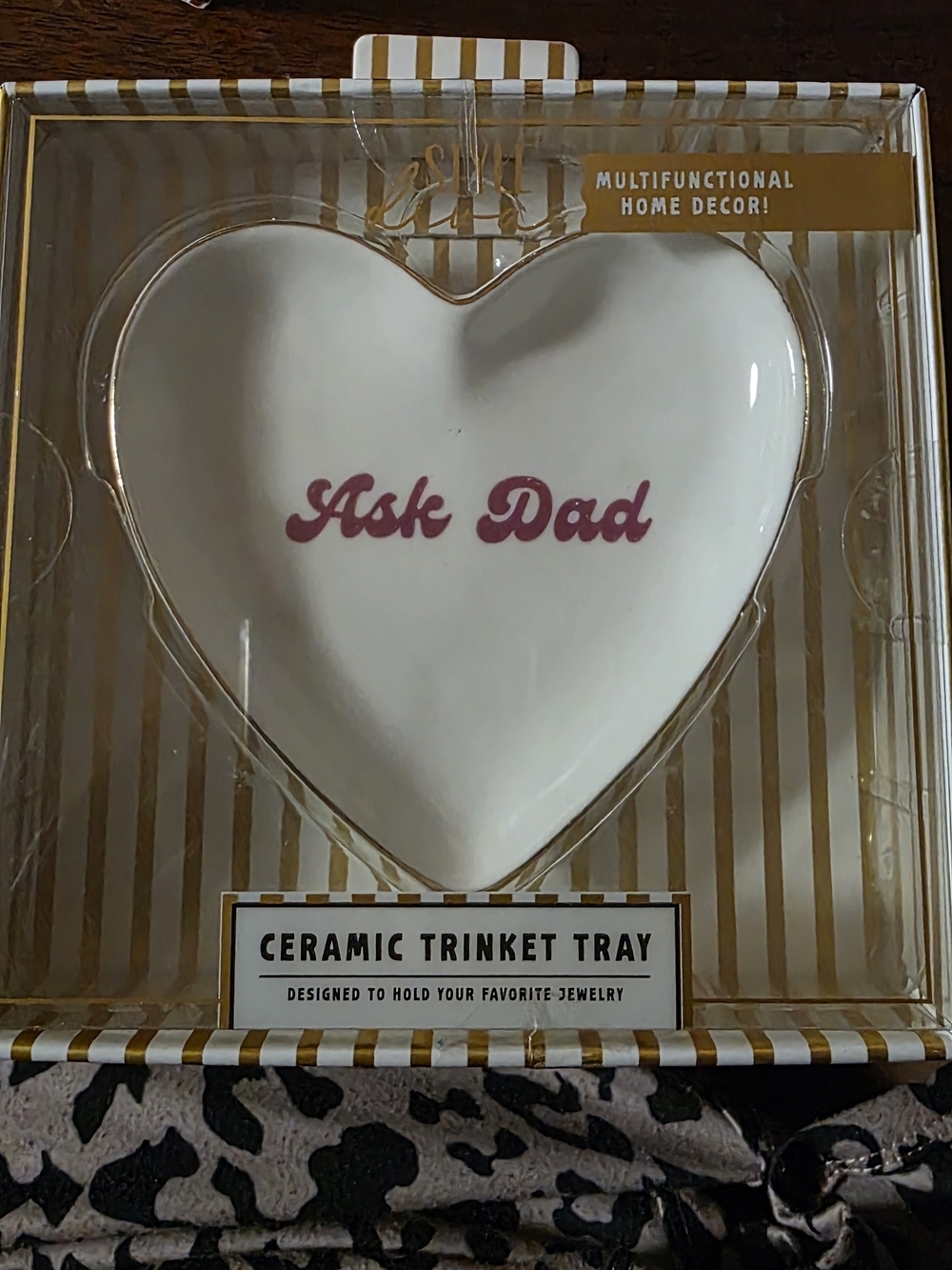 Heart Ceramic Trinket Tray - "Ask Dad" - White with Pink Lettering